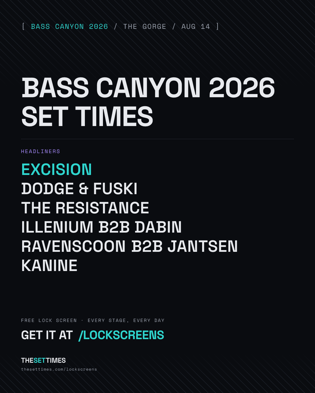 Bass Canyon 2026 set times poster