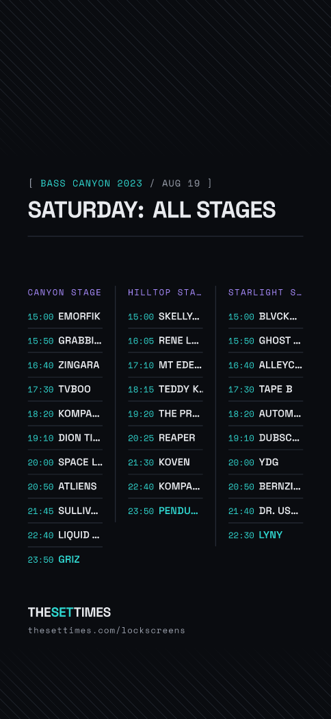 Bass Canyon 2023, Saturday lock screen wallpaper