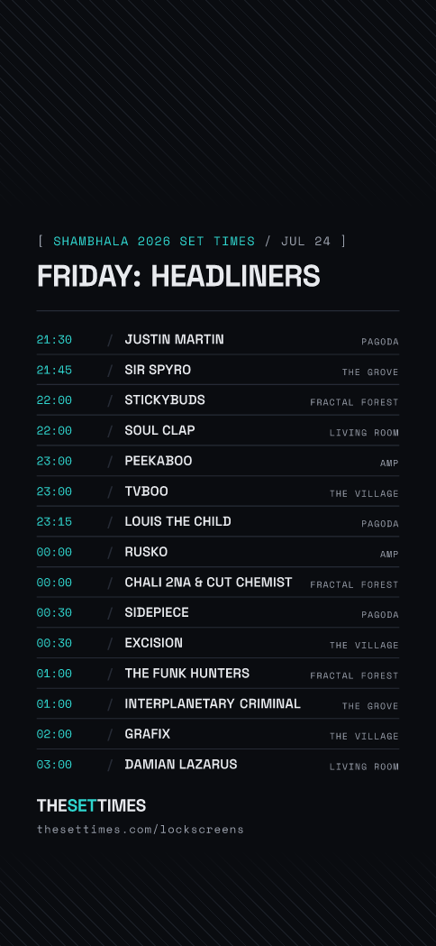 Shambhala 2026 Set Times, Friday lock screen wallpaper